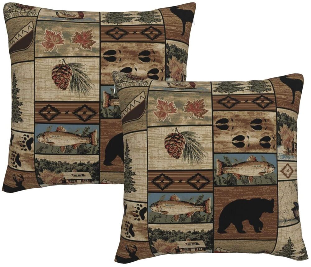 5793 Set of 2 Square 18x18 inch Retro Colorful Throw PillowCovers Natural